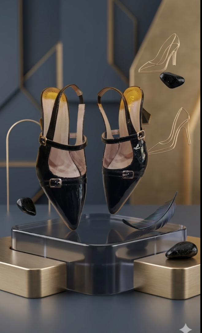 Black Patent Pointed Slingback Heels
