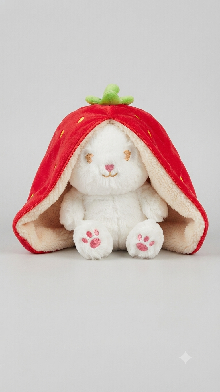 Strawberry Disguise White Bunny Plush Toy with Fruit Hoodie