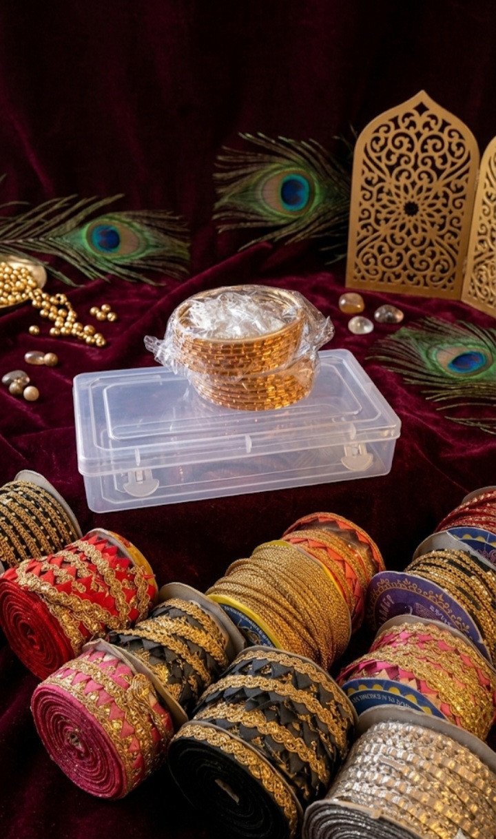 Classic Gold-Plated Metallic Bangle Set with Festive Trims Combo