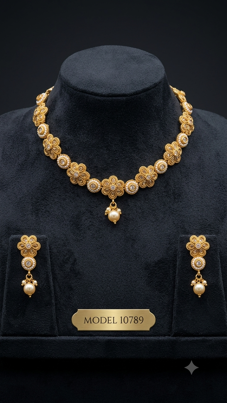 Traditional Gold & Pearl Necklace Set