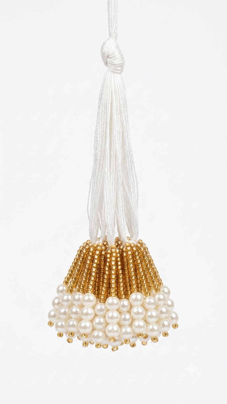 Decorative White-Thread and Beaded Latkan (Tassel)