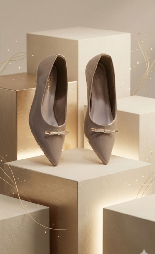 Women's Taupe Nude Patent Glossy Ballerina Flats