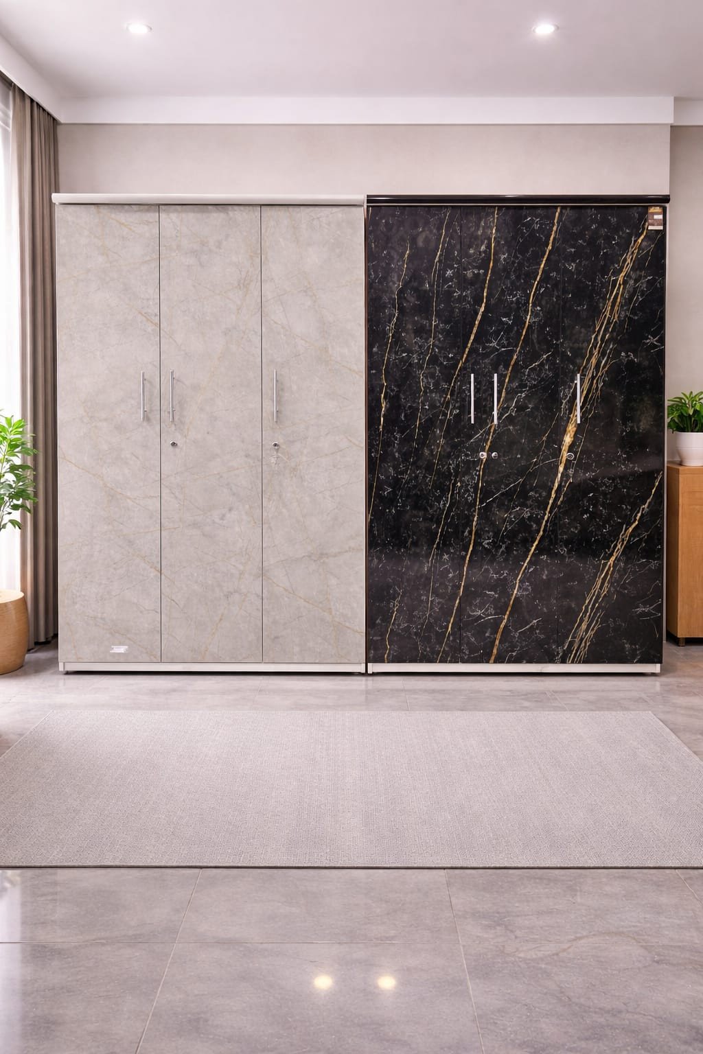 Modern 3-Door Wardrobe with a Light Marble Finish
