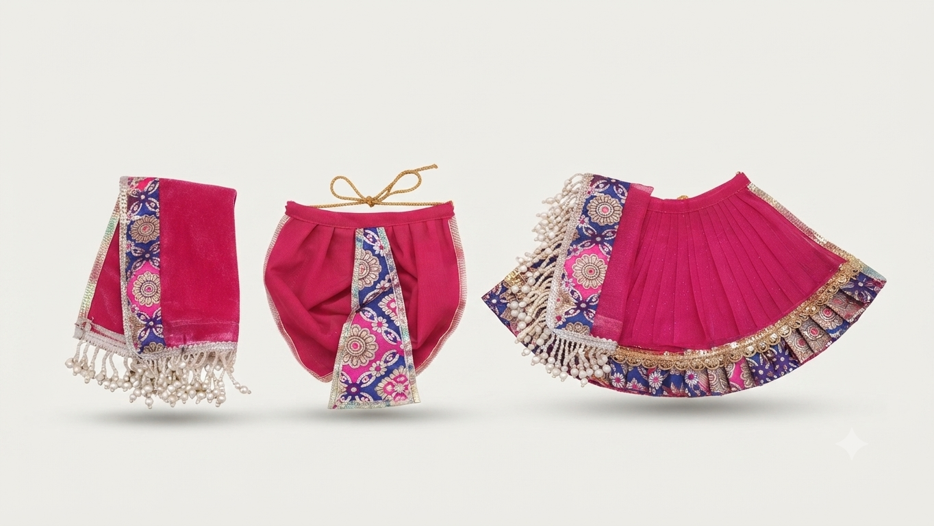 Pink & Blue Brocade Laddu Gopal and Radha Rani Poshak Set