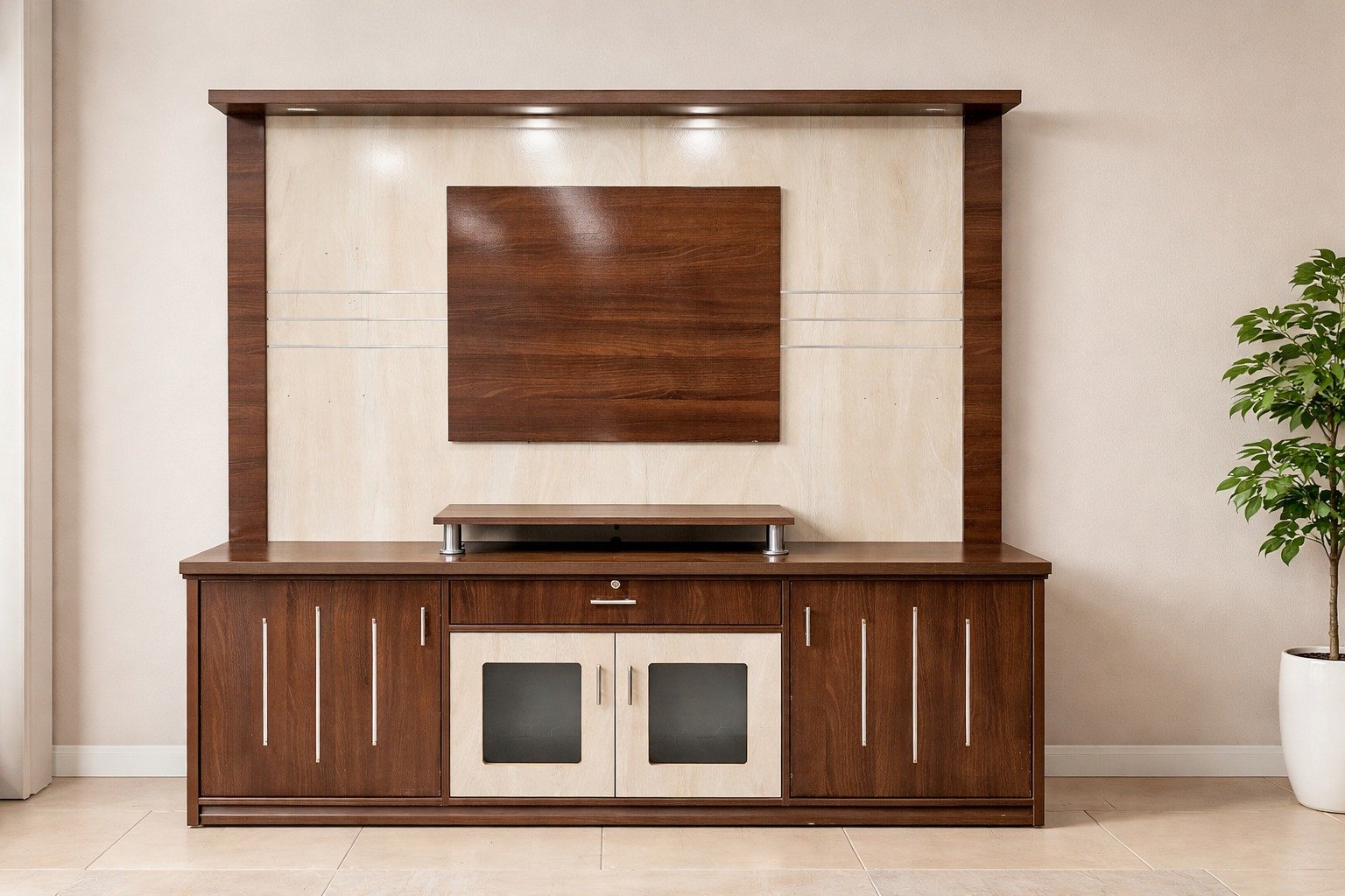 Classic Dual-Tone Wooden Entertainment Center & TV Wall Unit