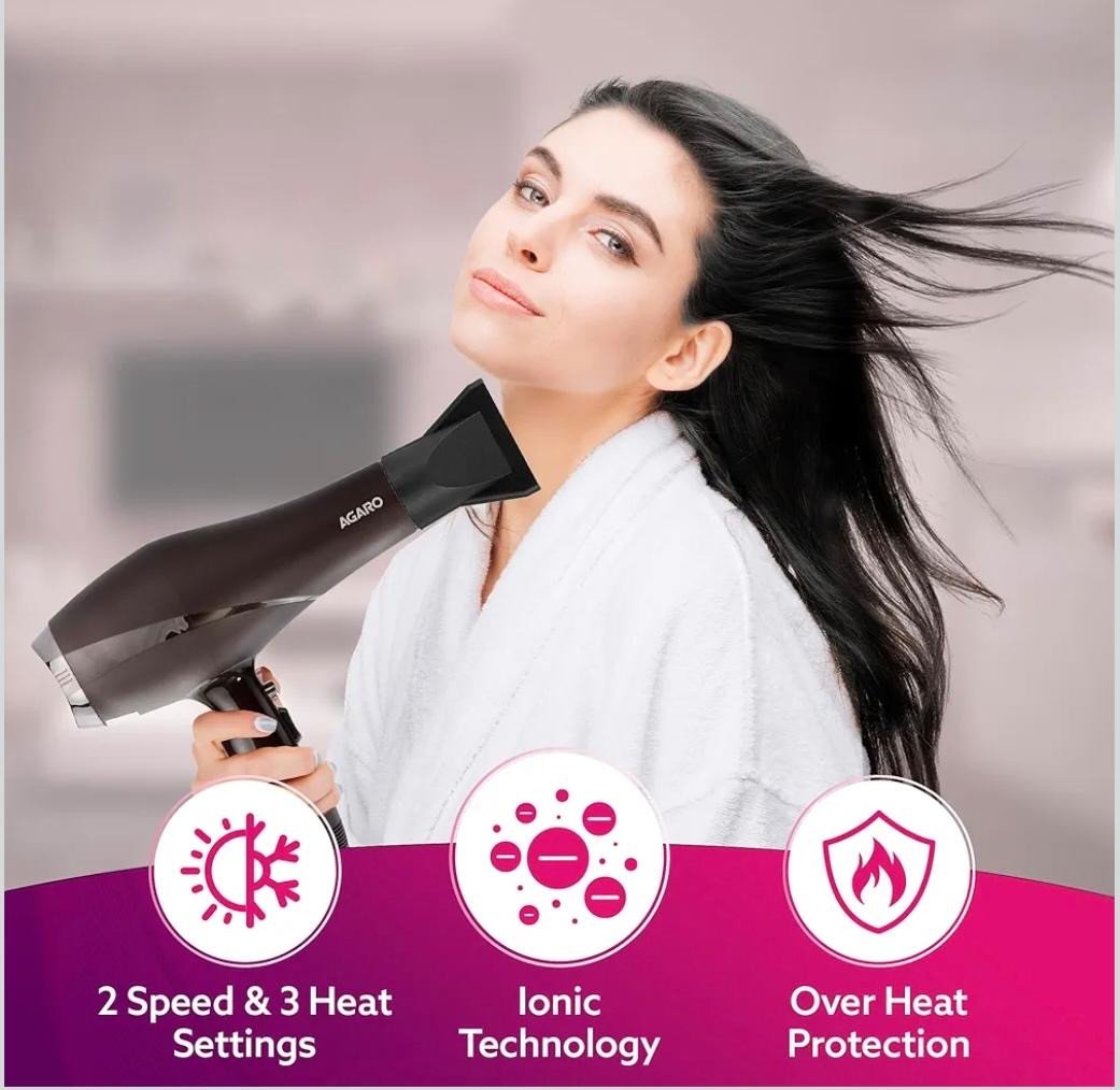 AGARO HD-1120 2000W AC Professional Hair Dryer with Comb, Concentrator & Diffuser Nozzles