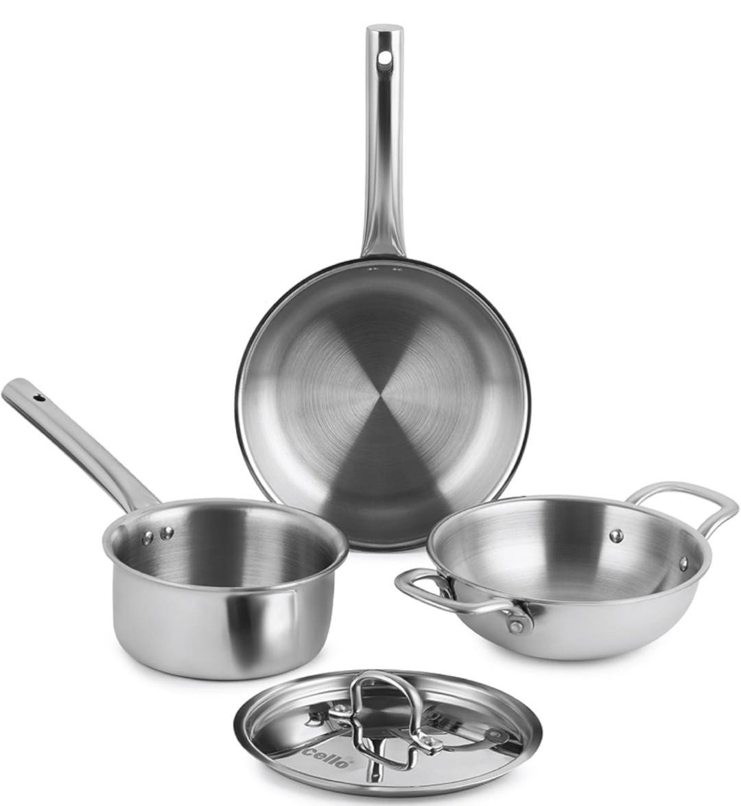 Cello Divine 3-Piece Stainless Steel Meta Tuff Tri-Ply Cookware Set