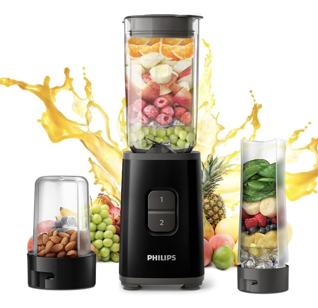 Philips HR2603/90 Daily Collection Mini Blender (350W) with 3 Jars & Variable Speed Control – Compact Smoothie Maker & Food Prep Blender