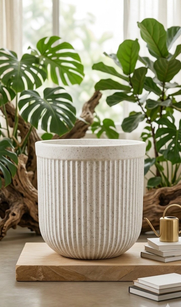 The "Nordic Flute" Speckled Stone Planter