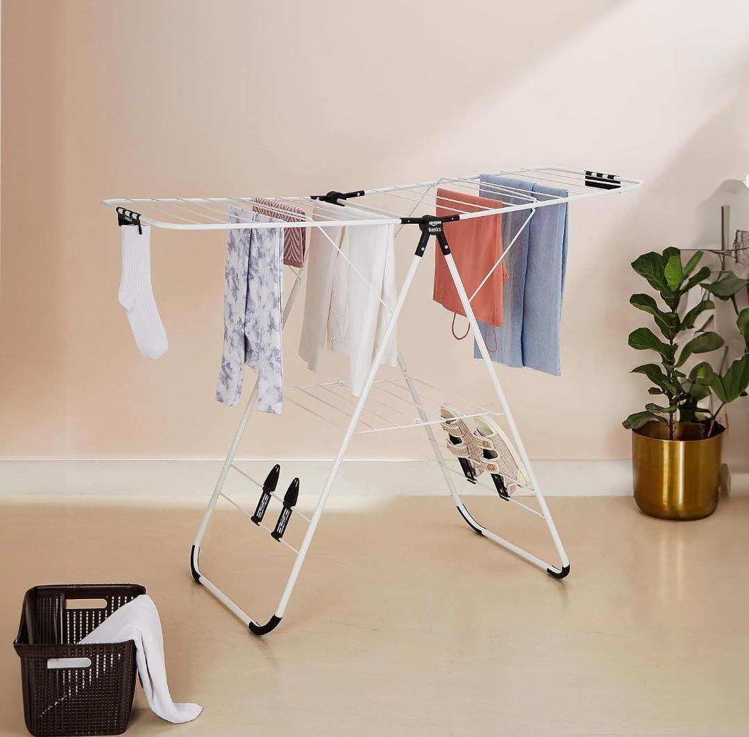 Foldable Clothes Alloy Steel Drying Stand - Black