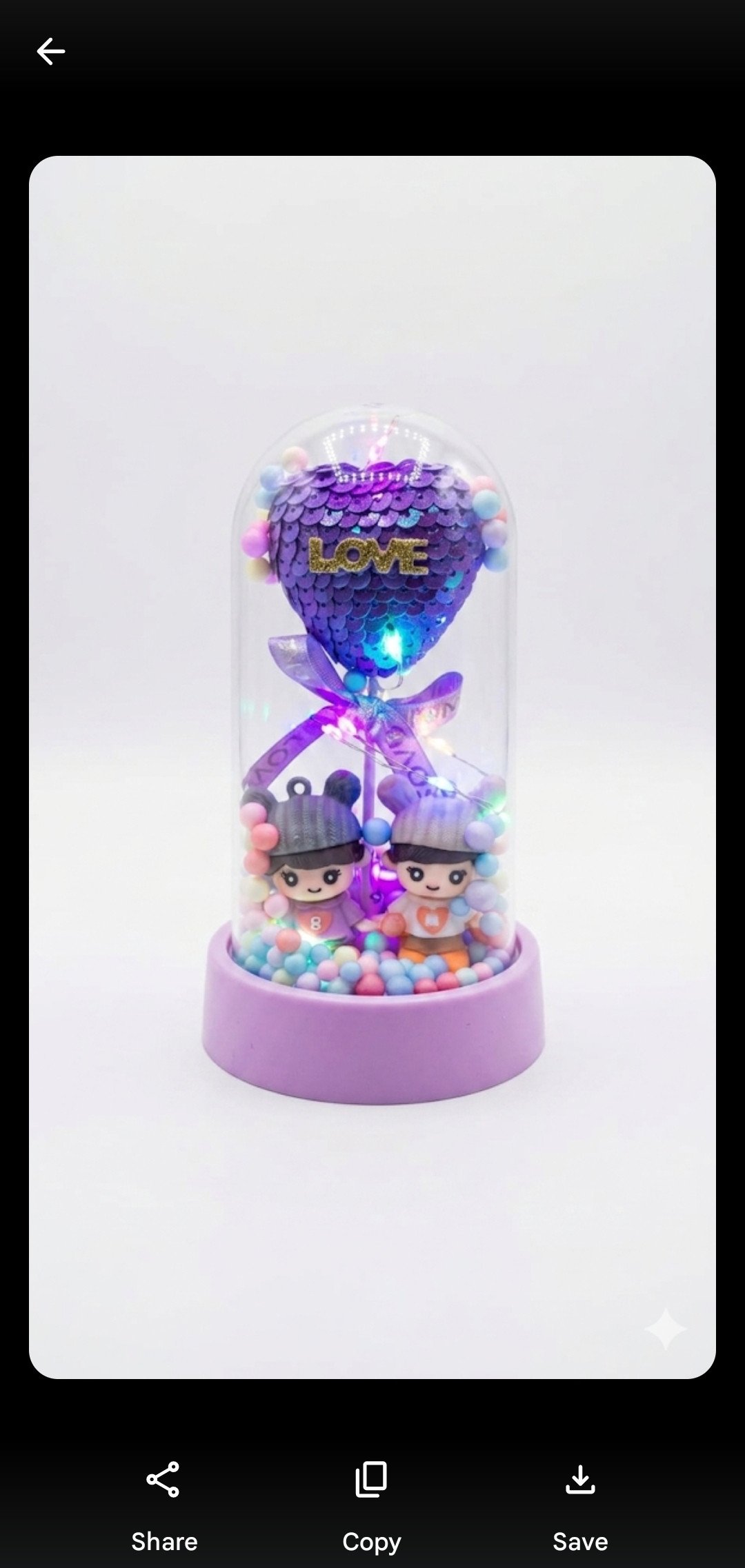 LED Sequin Heart Couple Glass Dome