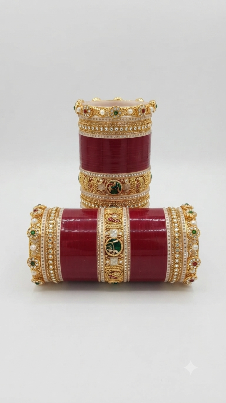 Royal Red and Gold Kundan-Style Bridal Chura Set