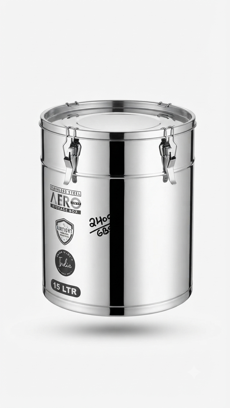 NanoNine Aero Stainless Steel 15 LTR Airtight Storage Box