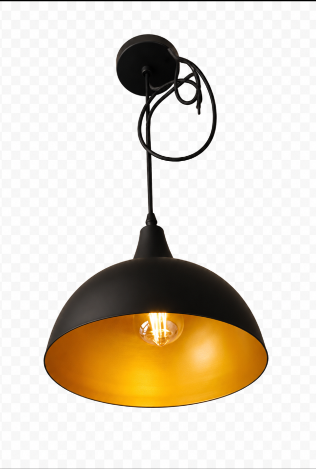 Modern Industrial Hanging Pendant Light – Black & Gold