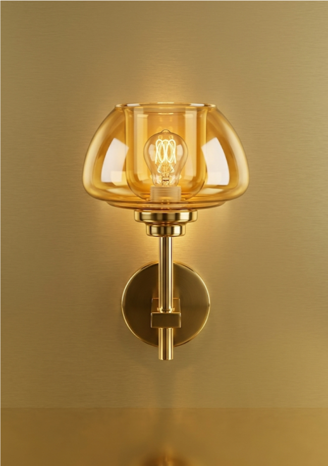 Bell-Shaped Amber Glass Wall Sconce