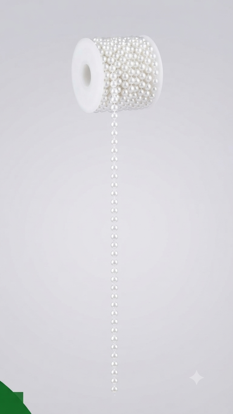 White Faux Pearl Bead Garland Spool (6mm Beads)
