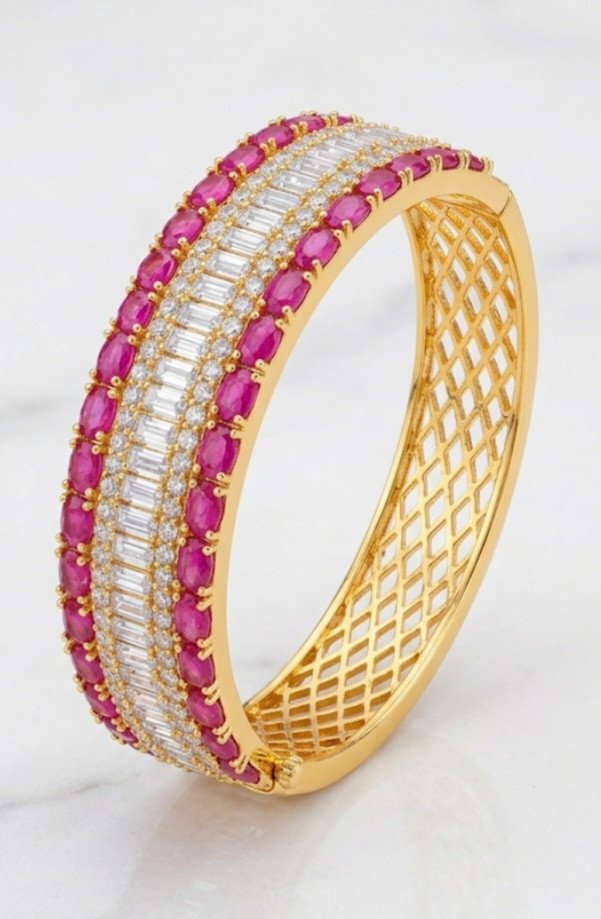 The Ruby & Diamond Lattice Cuff Bangle