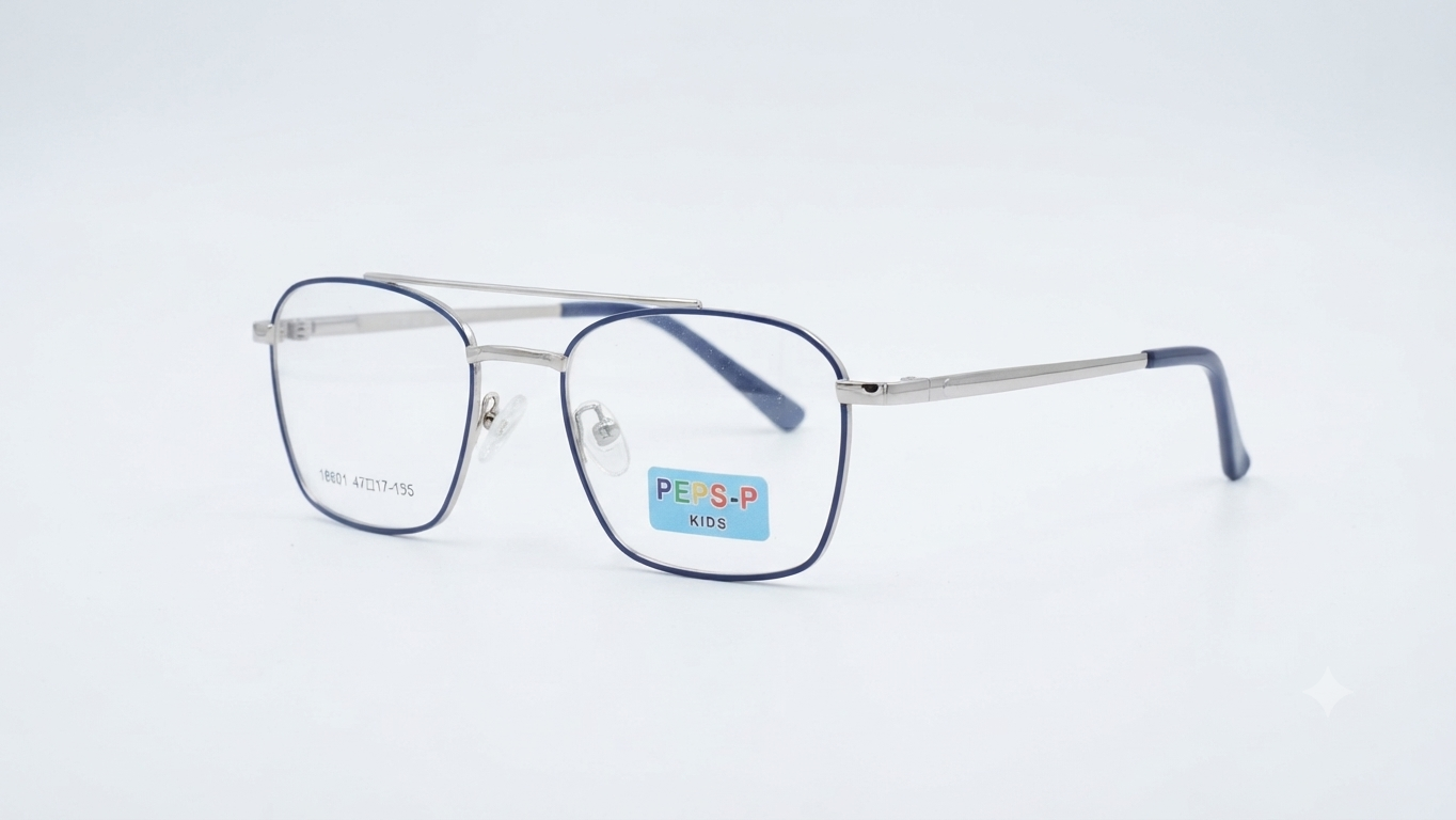 PEPS-P Kids Blue and Silver Double-Bridge Optical Frames