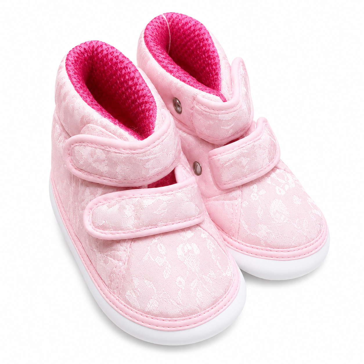 Baby Pink Floral Velcro Booties