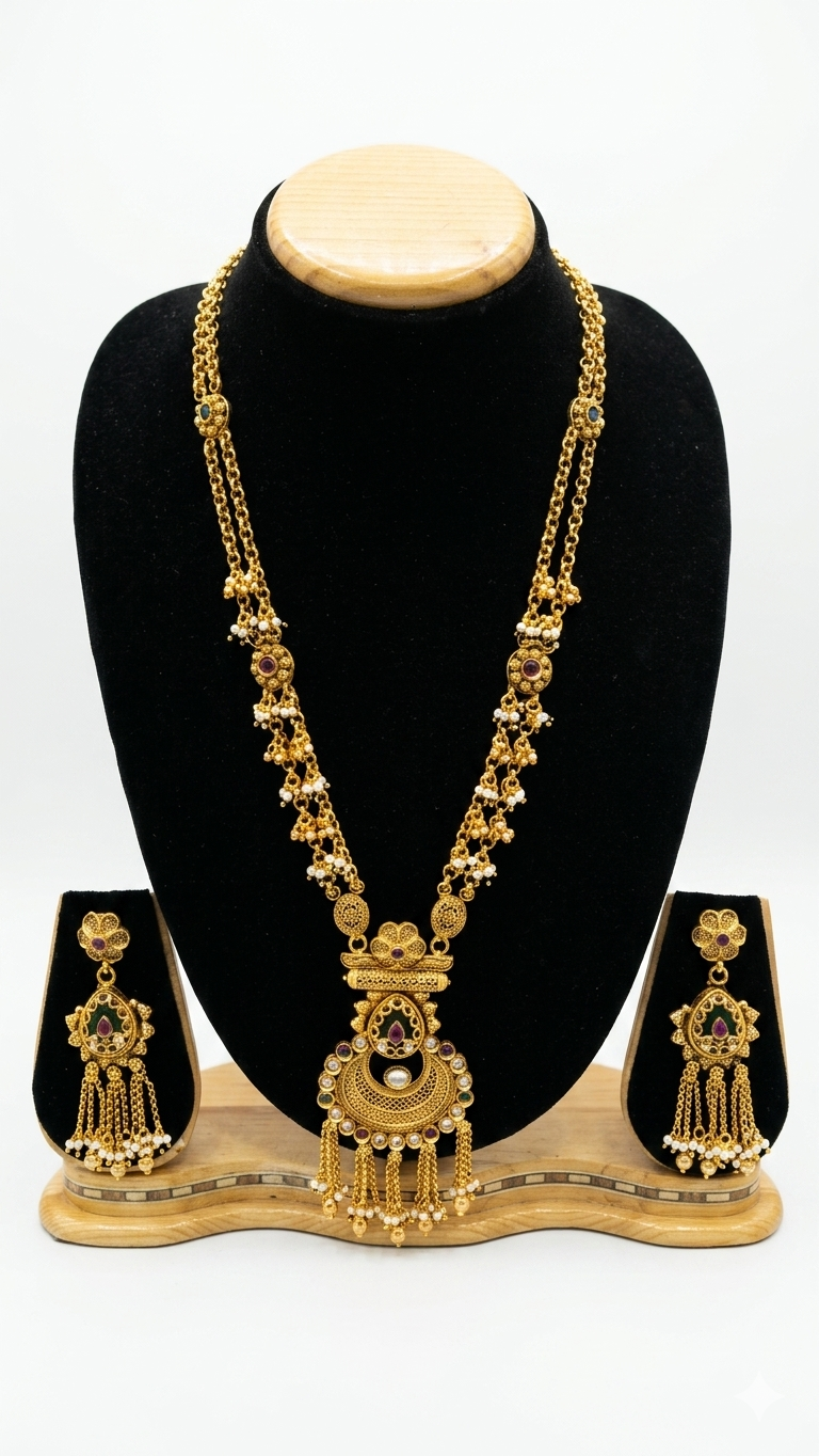 Traditional Gold Filigree Pendant and Chain Set