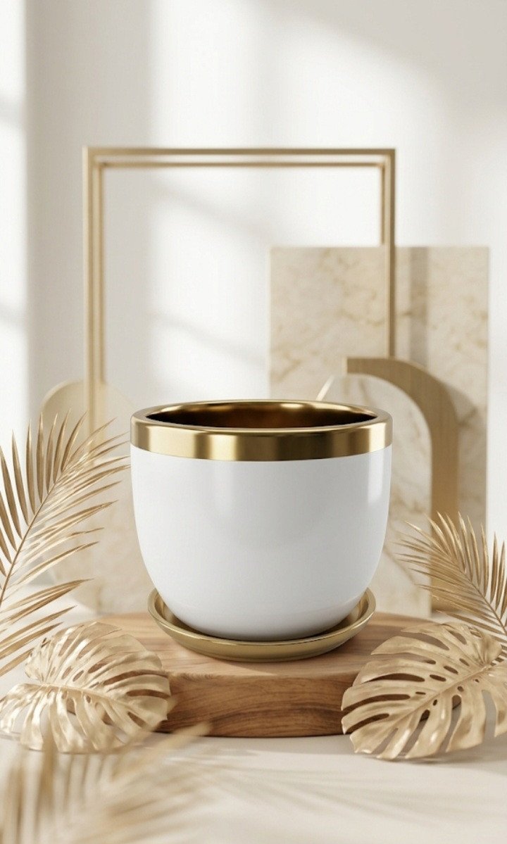 The "Aura Luxe" Gold-Rimmed Ceramic Planter