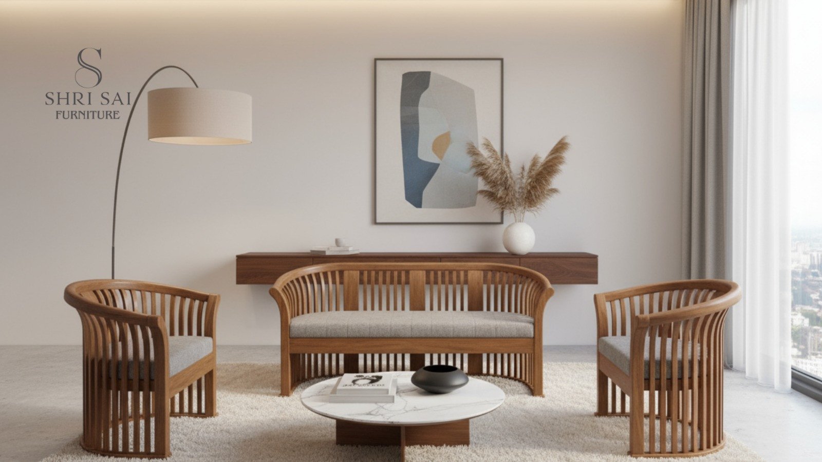 The Kyoto Spindle Natural Oak Sofa Set