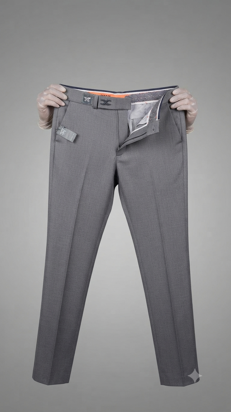 Men's Light Grey Solid Slim-Fit Trousers