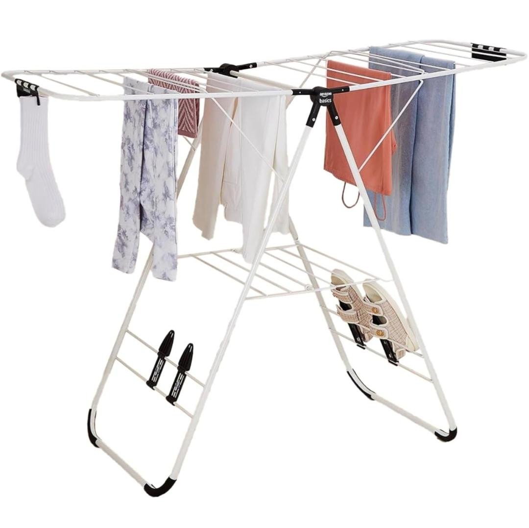 Foldable Clothes Alloy Steel Drying Stand - Black