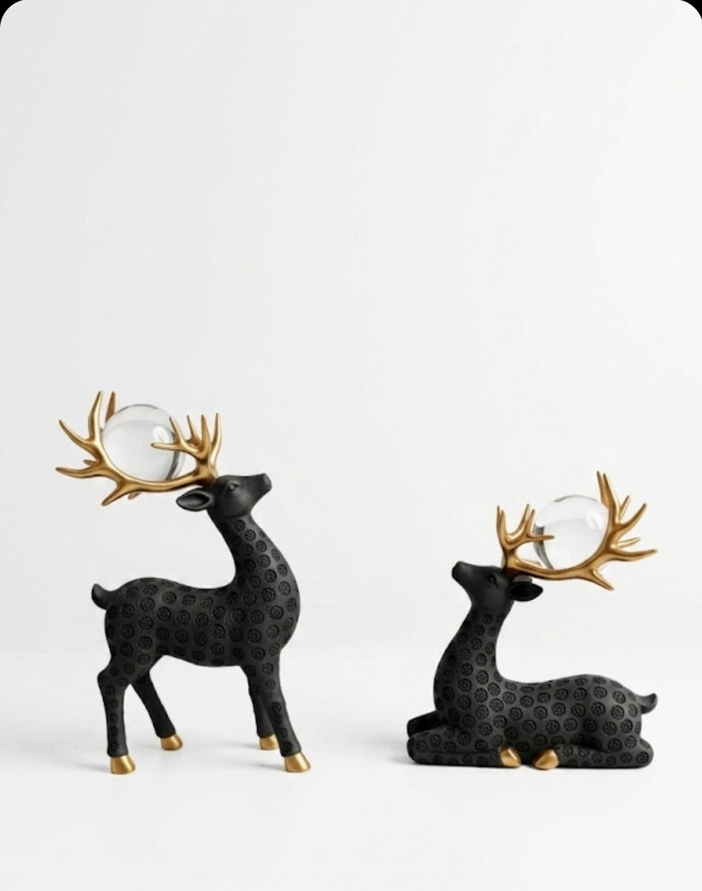 Elegant Black & Gold Deer Figurine Set