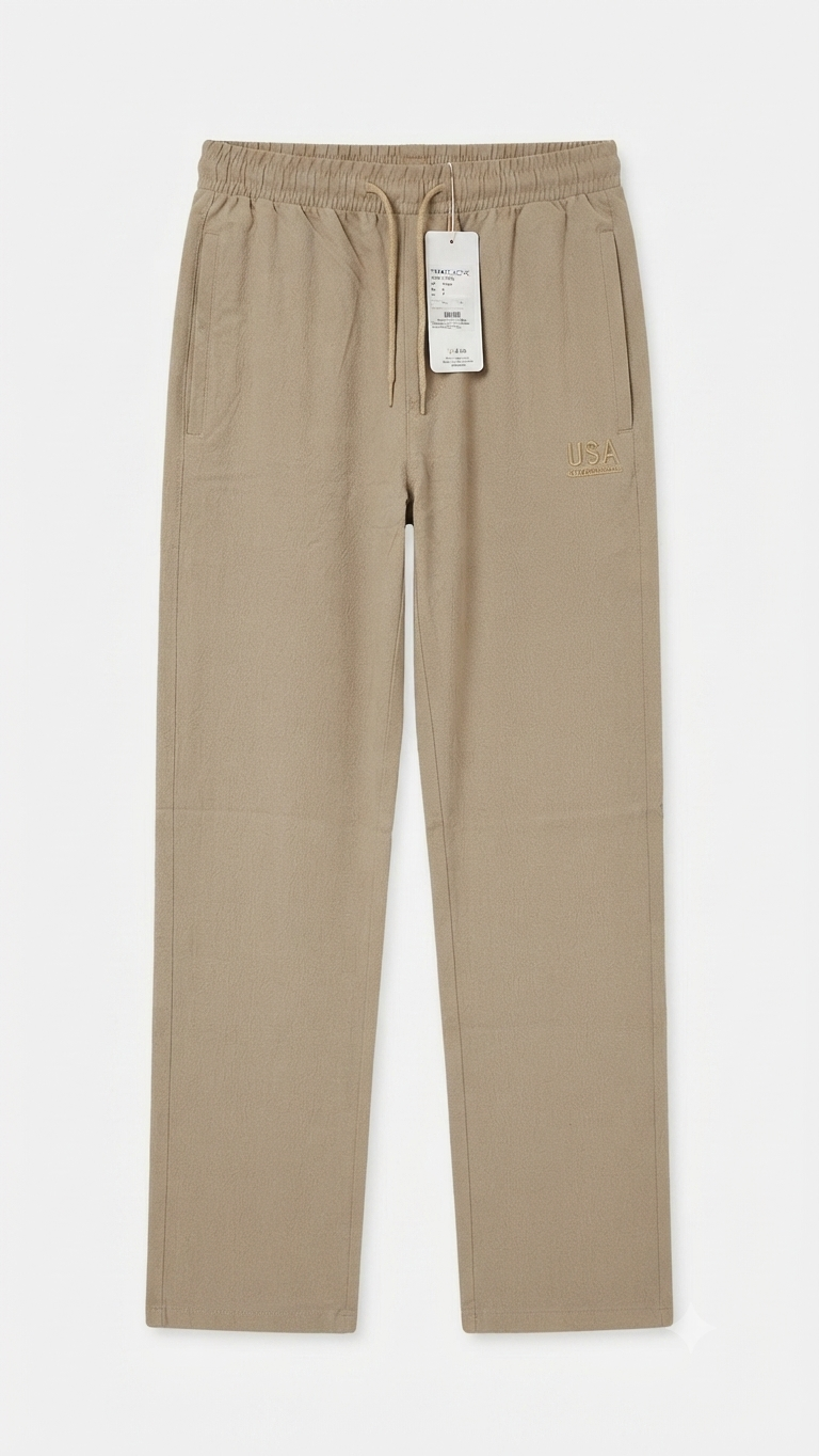 Taupe Drawstring Linen-Blend Trousers