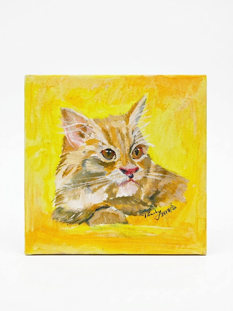 Original Oil Painting of a Golden-Hued Cat