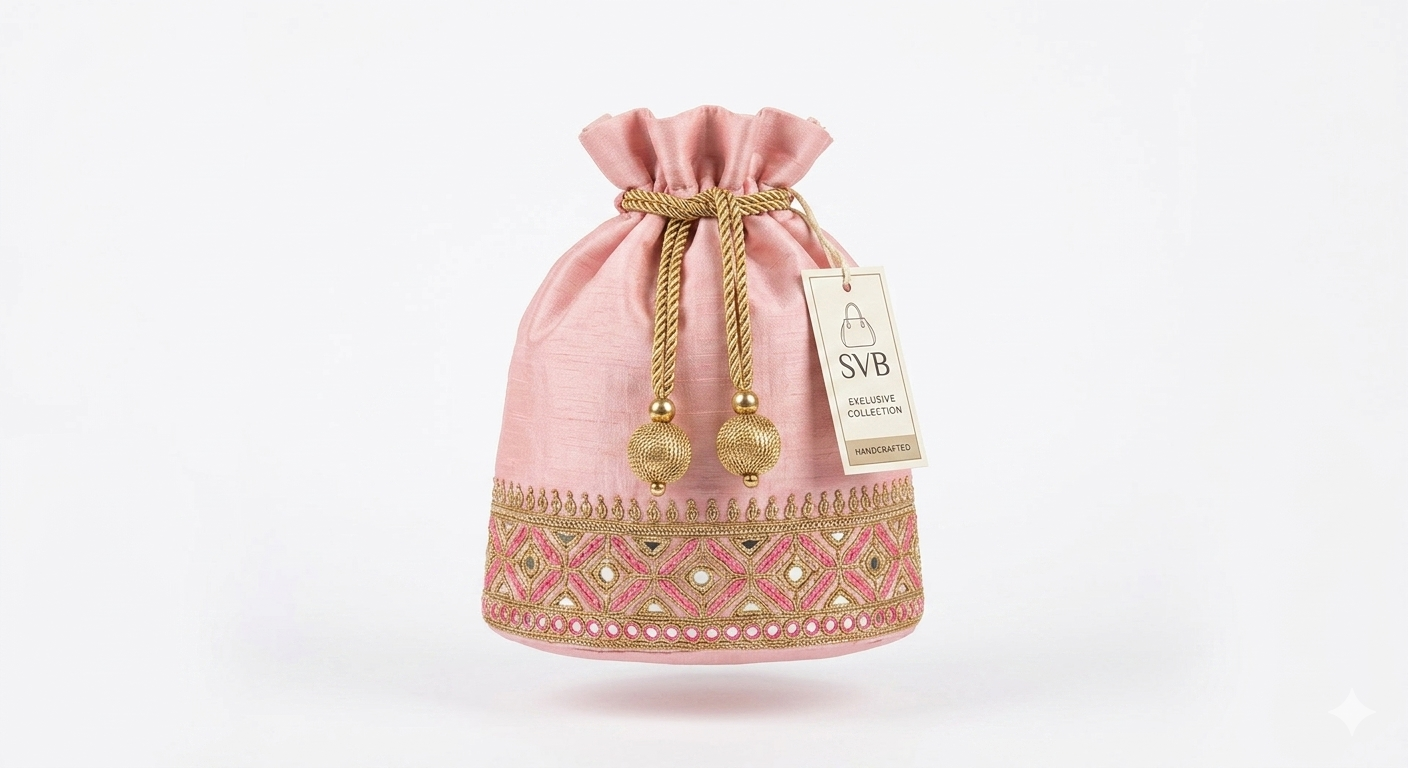 Festive Pink Embroidered Potli Bag