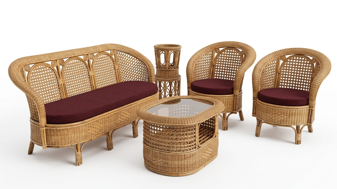 Contemporary Woven Cane (Rattan) Lounge Set