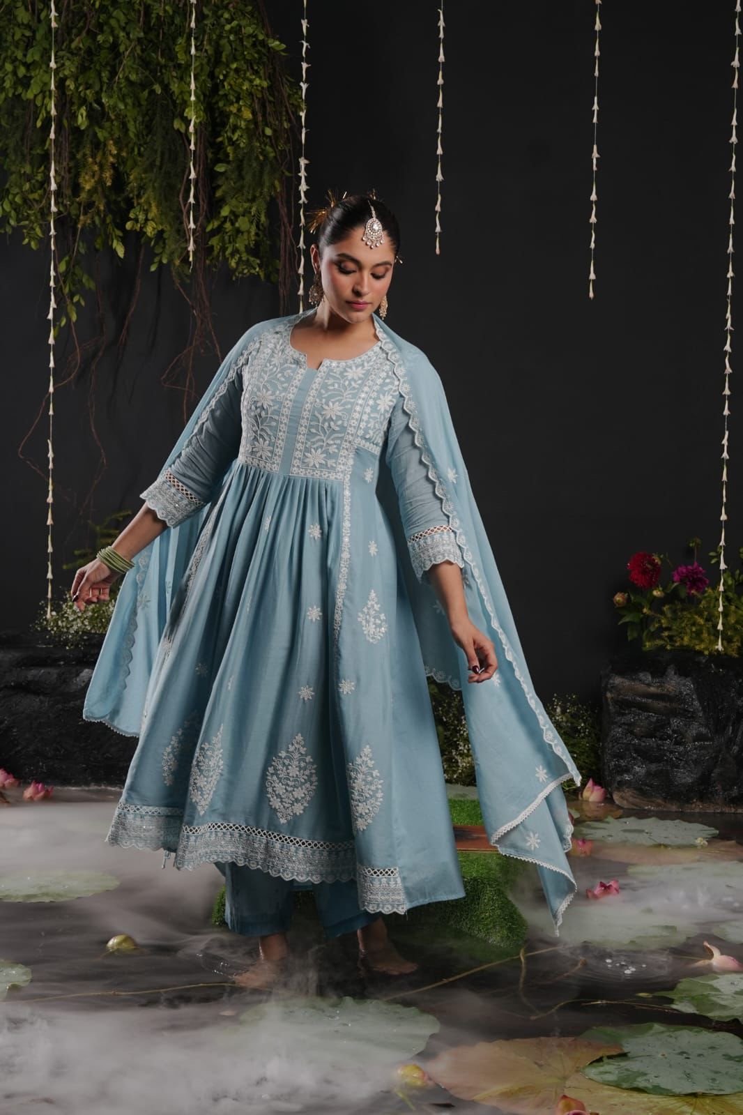 Pure Mull Cotton Anarkali Pant Dupatta set