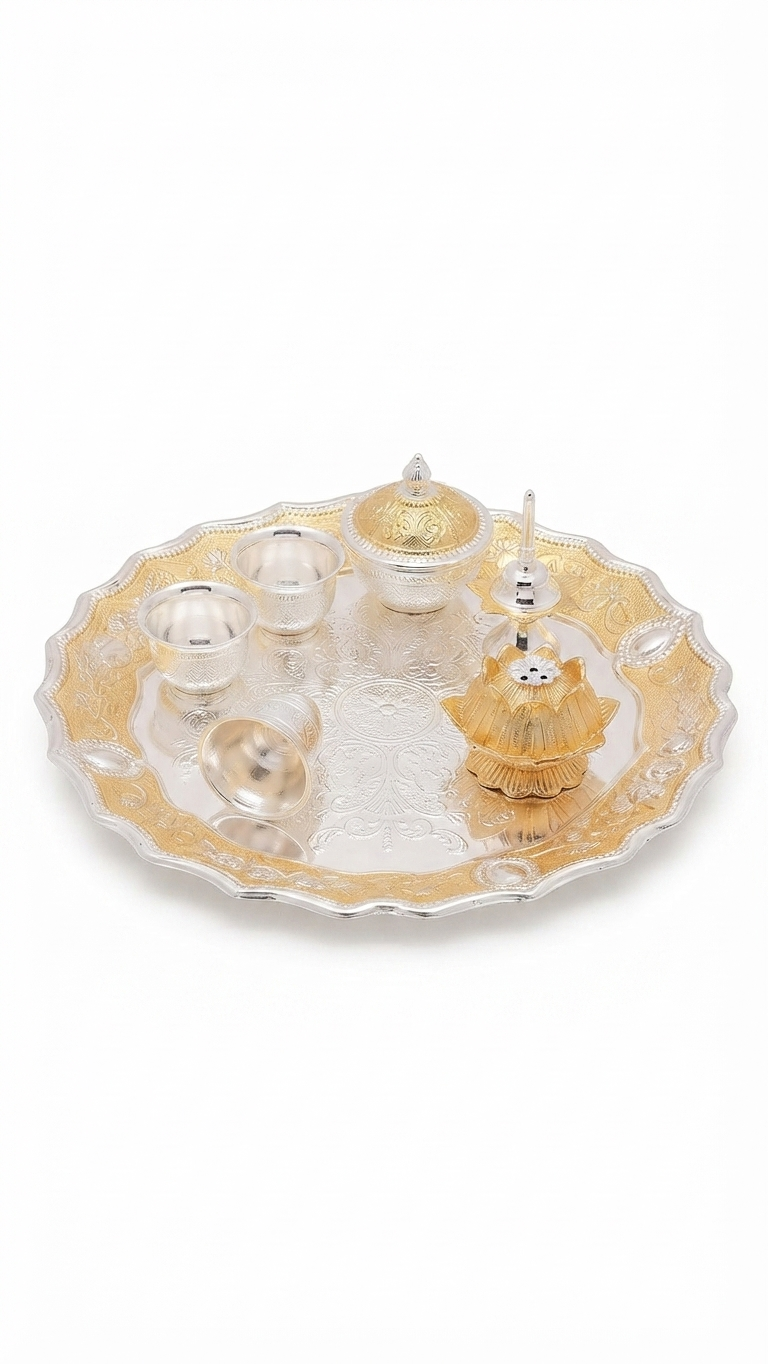 Silver and Gold-Plated Pooja Thali