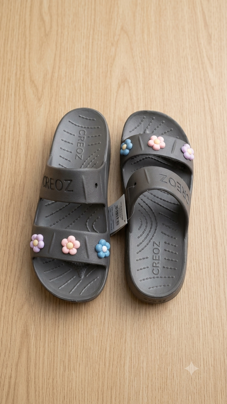 Women’s Floral Charm Double-Strap Platform Clog Slides