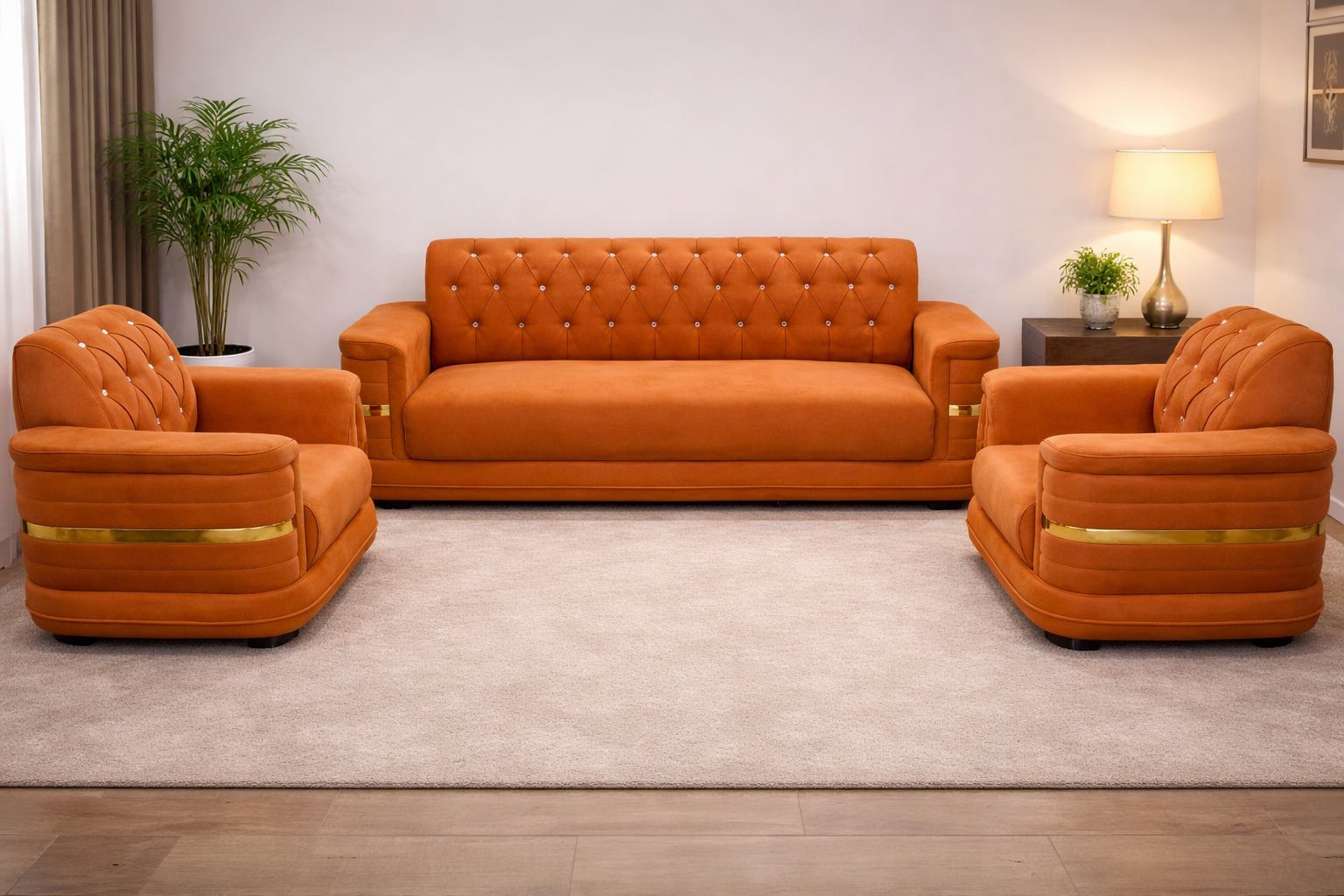 Amber Velvet Imperial Chesterfield 5-Seater Sofa Set