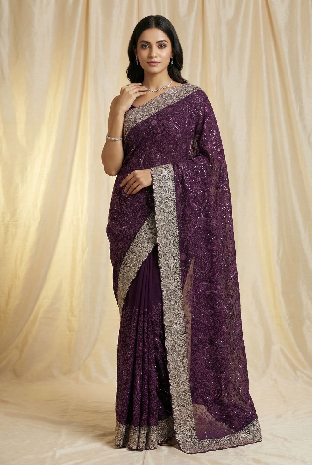Georget thread work saree