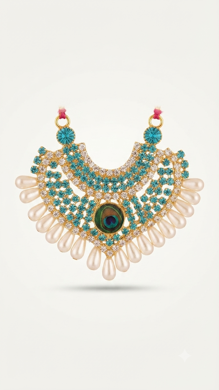 Kundan & Turquoise Peacock-Feather Deity Necklace