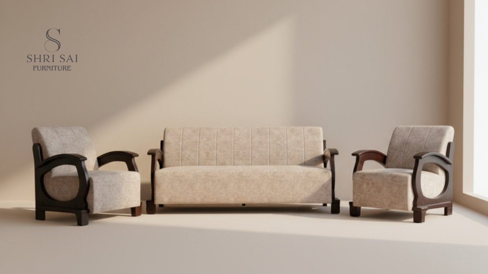Aero Slub-Beige Minimalist Living Room Suite
