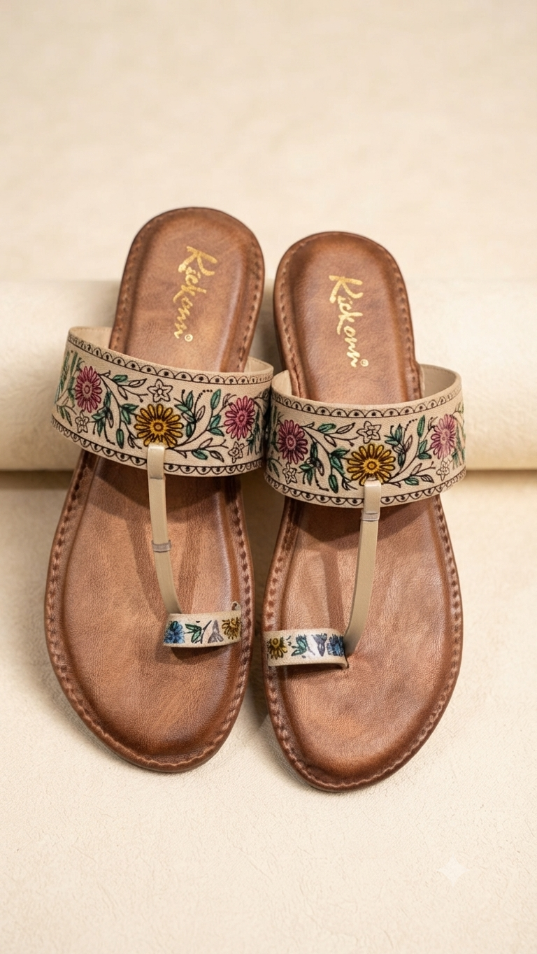 Kickonni Artisan Bloom T-Strap Slides