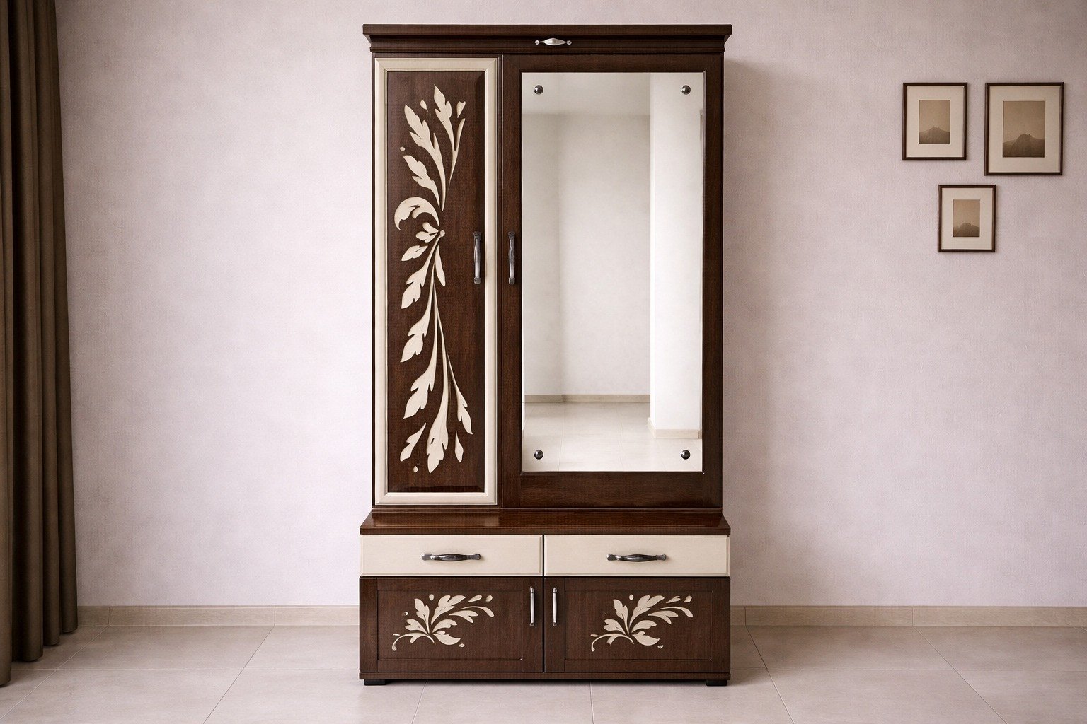 Two-Tone Mirrored Dressing Unit and Wardrobe