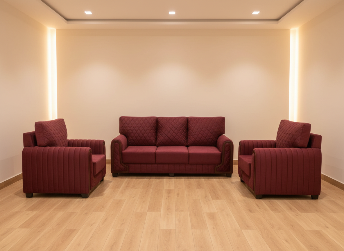 Royal Crimson Velvet 5-Seater Luxury Sofa Set