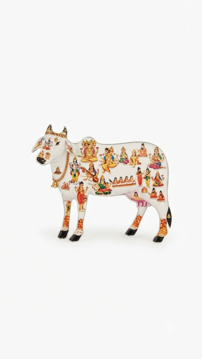 Ornate Hand-Painted Indian Cow Figurine (Nandi Bull Style)