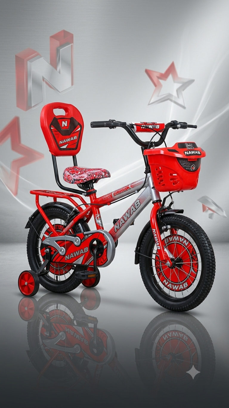 Nawab Super Kids Bicycle with Front Basket & Backrest (approx. 14-inch wheels)