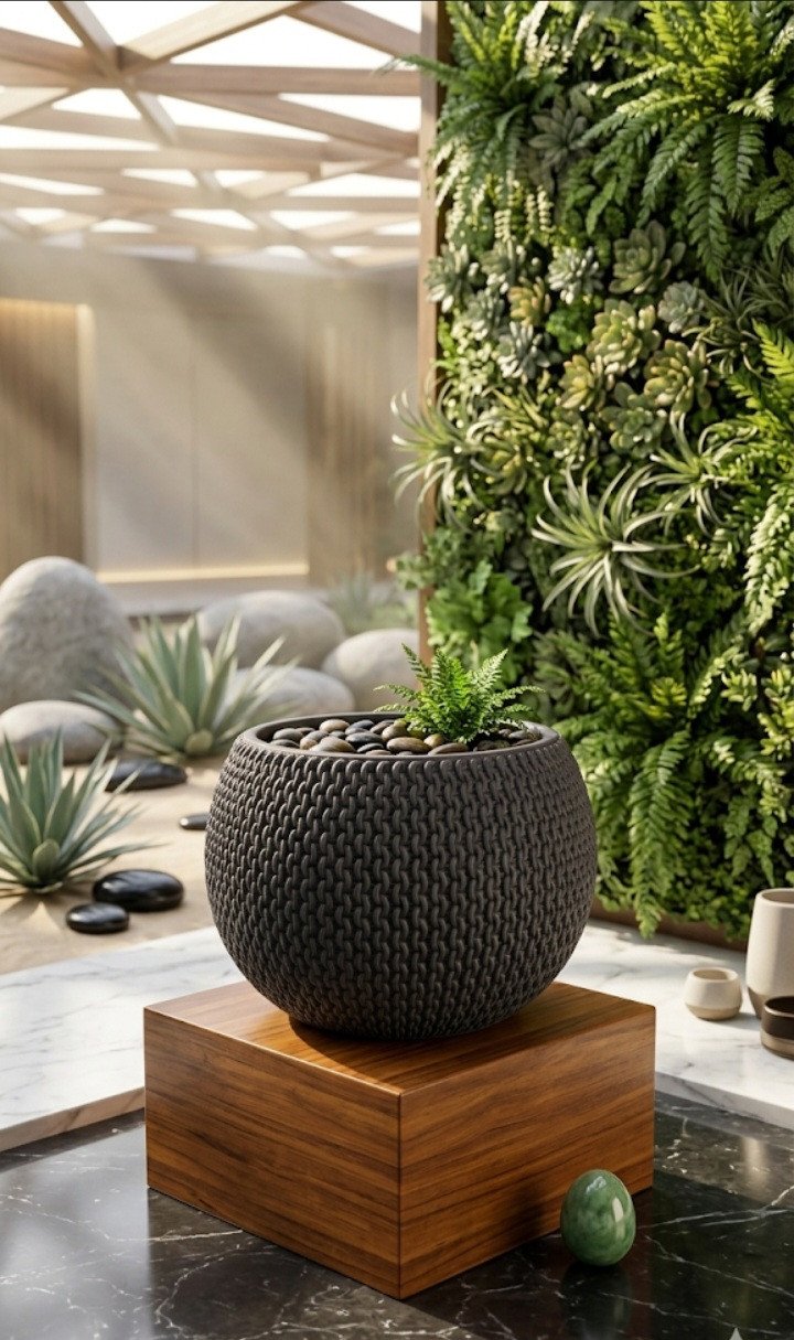 Weave-Textured Spherical Planter