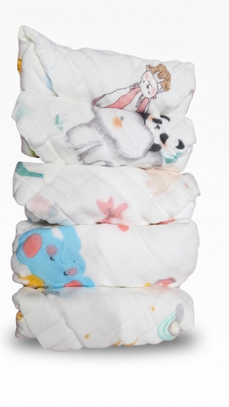 printed baby muslin cloths or baby washcloths/handkerchiefs